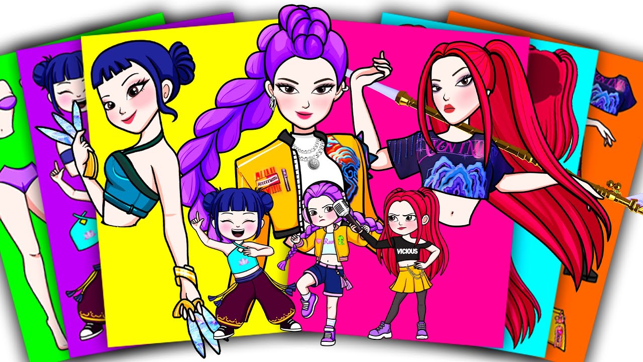 KPOP DEMON HUNTERS - HUNTRIX RUMI x MIRA x ZOEY and HUNTRIX BABIES | Sticker Book DIY