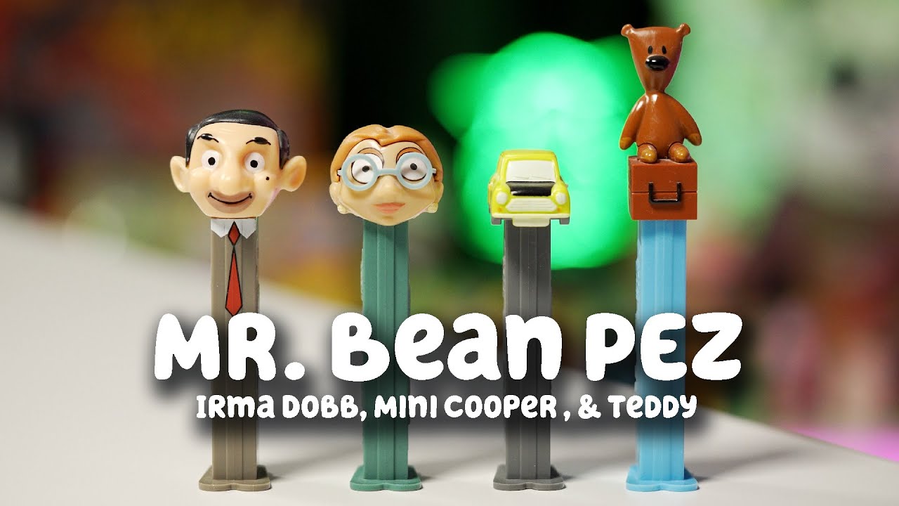 Mr. Bean PEZ Dispenser Series Including Irma Dobb, a Mini Cooper, and Teddy