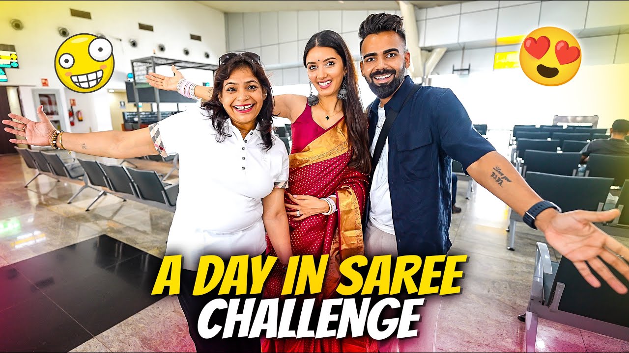 Wearing Saree Full Day Challenge by Neetu 💕 Airport Reactions 😍