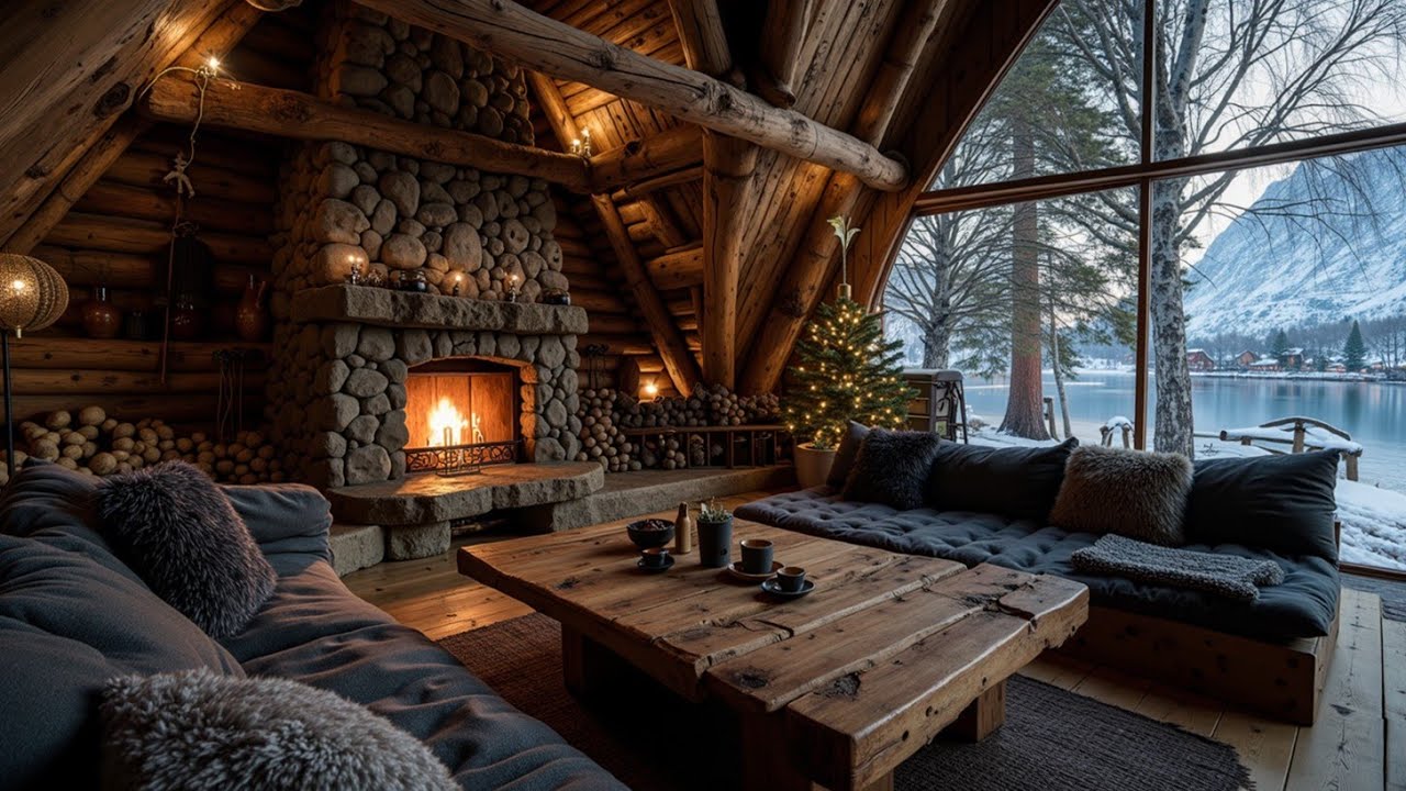 Cozy Cabin Fireplace & Warm Acoustic Guitar Ambience | Relaxing Fingerstyle Melodies