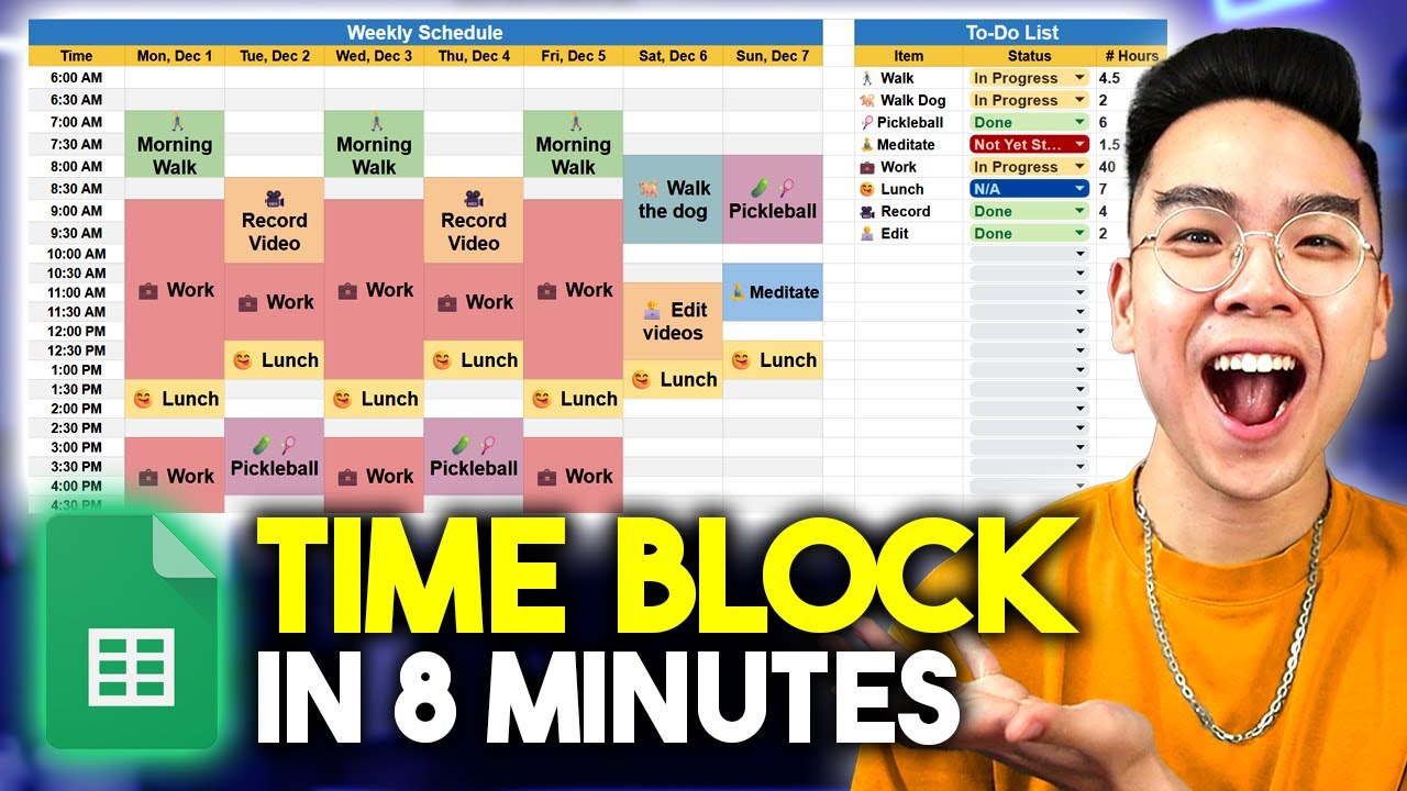 How to Create a Weekly TIME BLOCK Schedule in Google Sheets *TUTORIAL*