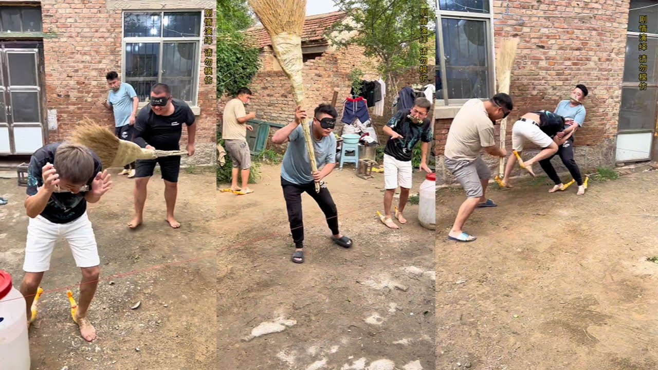 Screaming chicken blindfolded beating challenge, blindfolded version in turns#funny #hilarious
