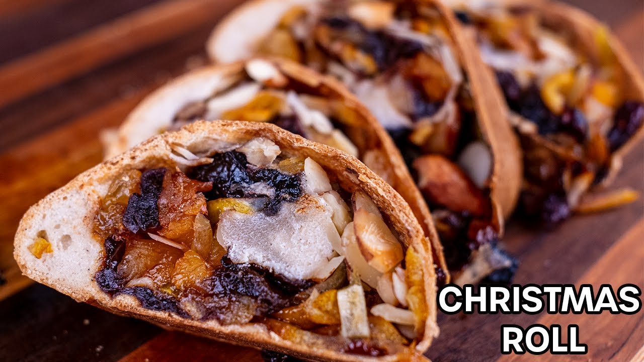 Spiced Christmas Bread Roll with dried fruits, candied peels and nuts