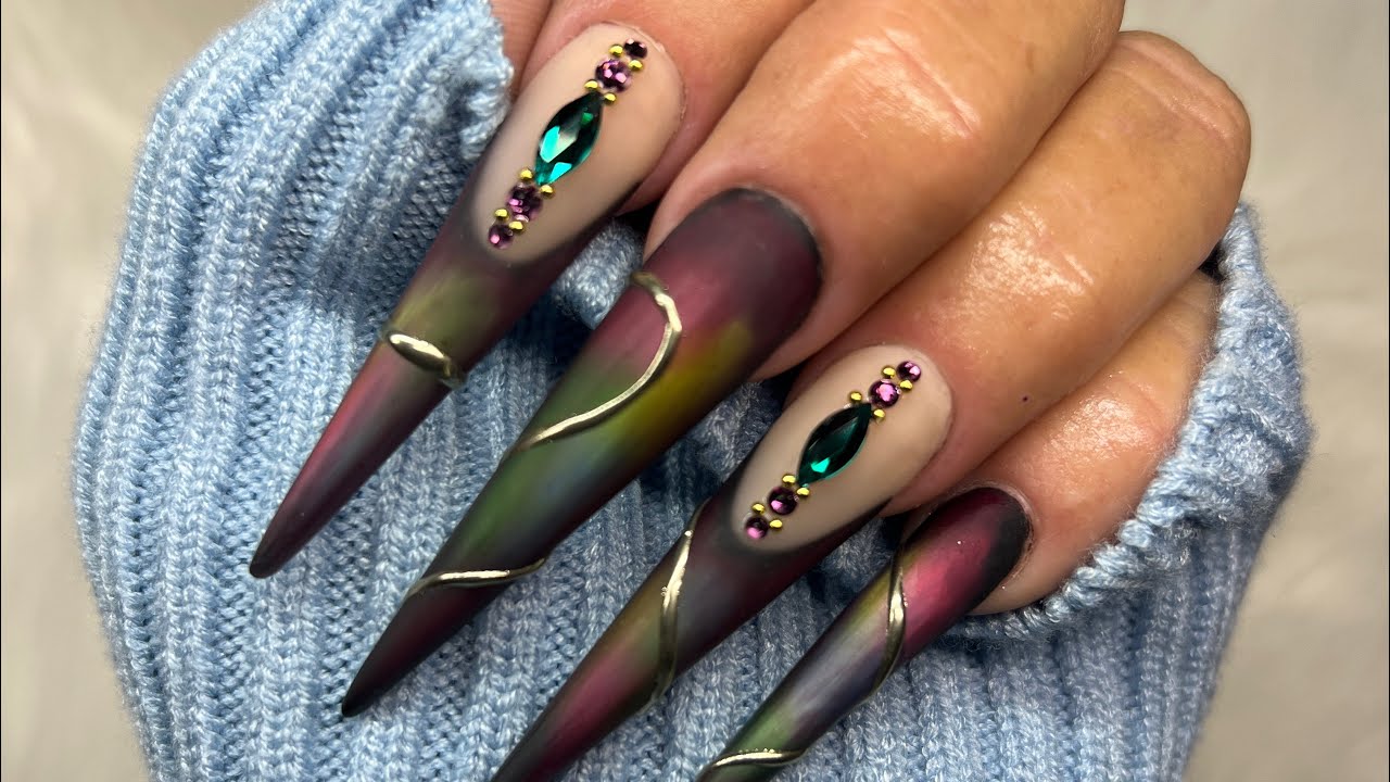 RECREATING VIRAL STILETTO AURA NAILS! EASY NAIL TUTORIAL/BEGINNER/MATTE/NAIL ART/CRYSTAL PLACEMENT