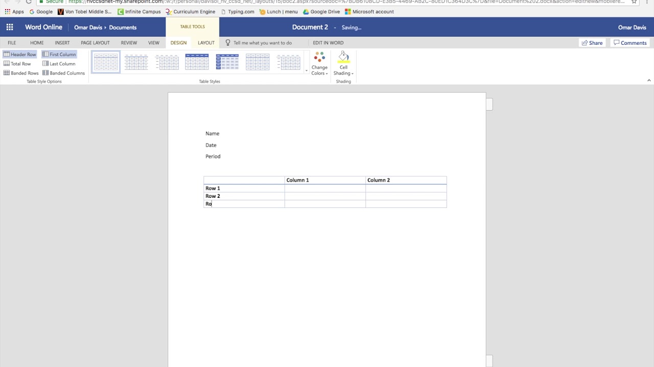 Insert a table into Microsoft Word document
