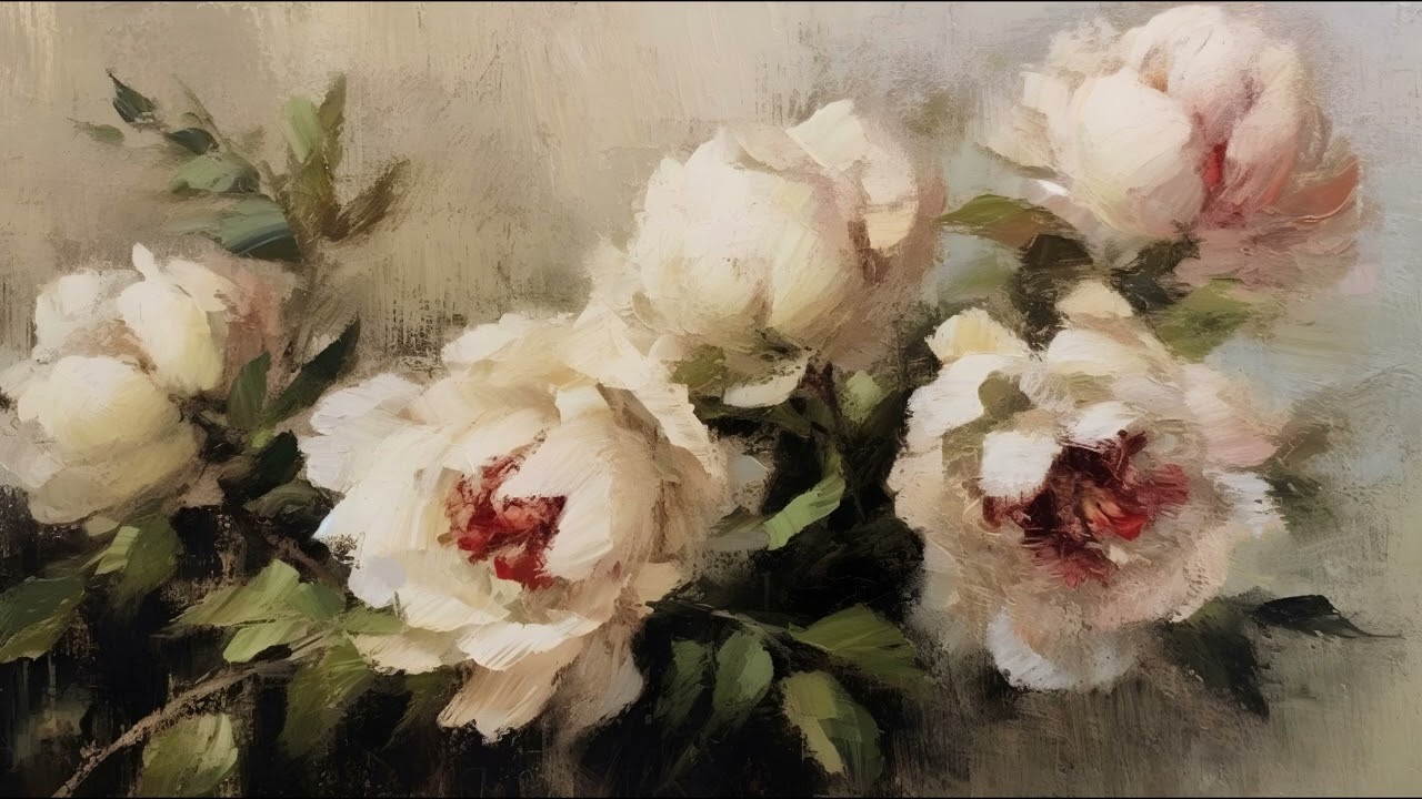 Vintage White Peonies, Oil Painting | Art Screensaver for TV