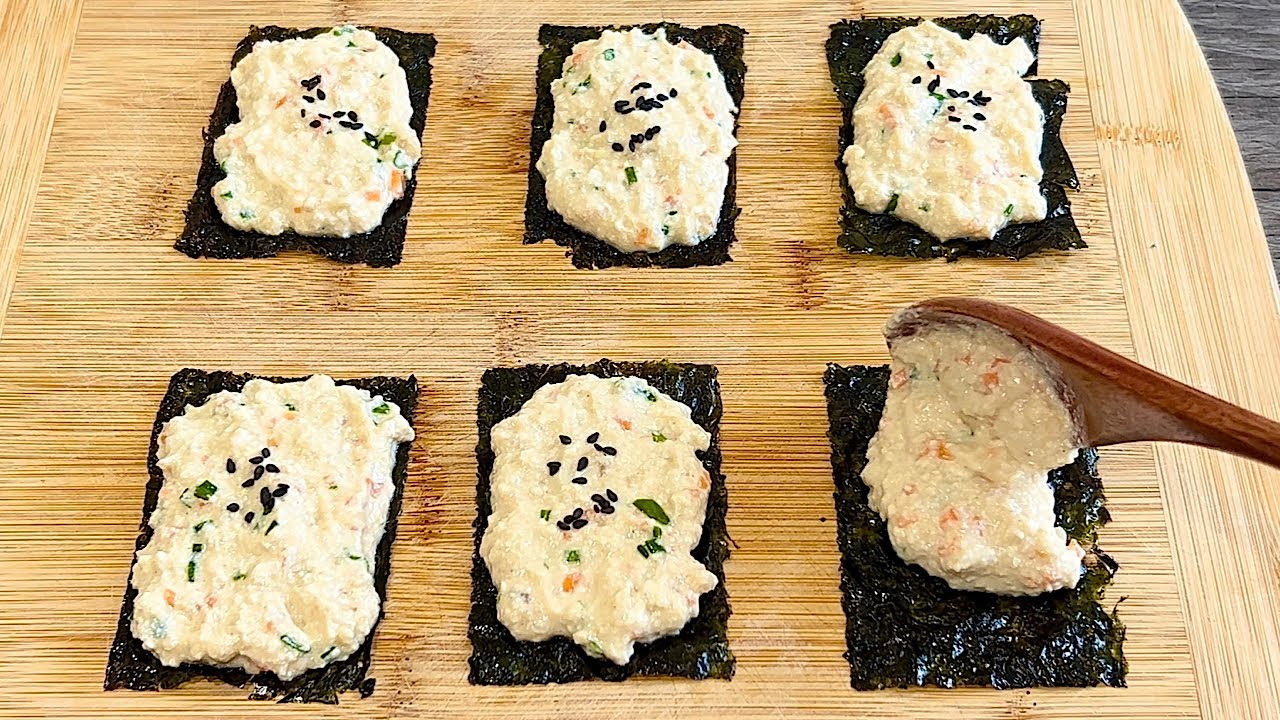 Размять тофу и намазать на водоросли, получается так же вкусно, как омлет с морепродуктами!!