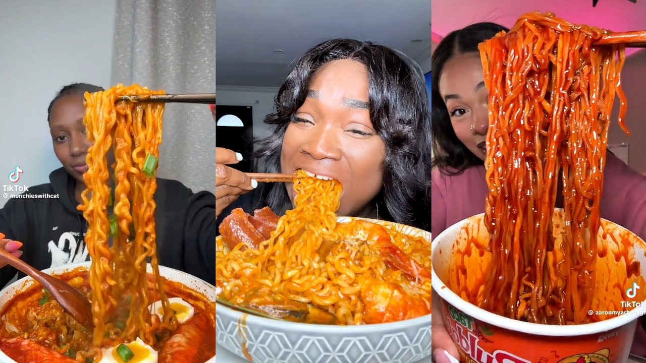 Creamy + Cheesy Spicy Buldak Samyang Noodles Mukbang TikTok Compilation 🍜🧀🌶️