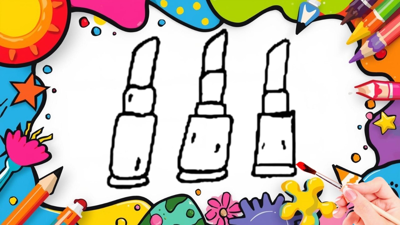 How To Draw cute Lipstick Drawing, Painting & Coloring For Kids and Toddlers_🌈🎨 🐋