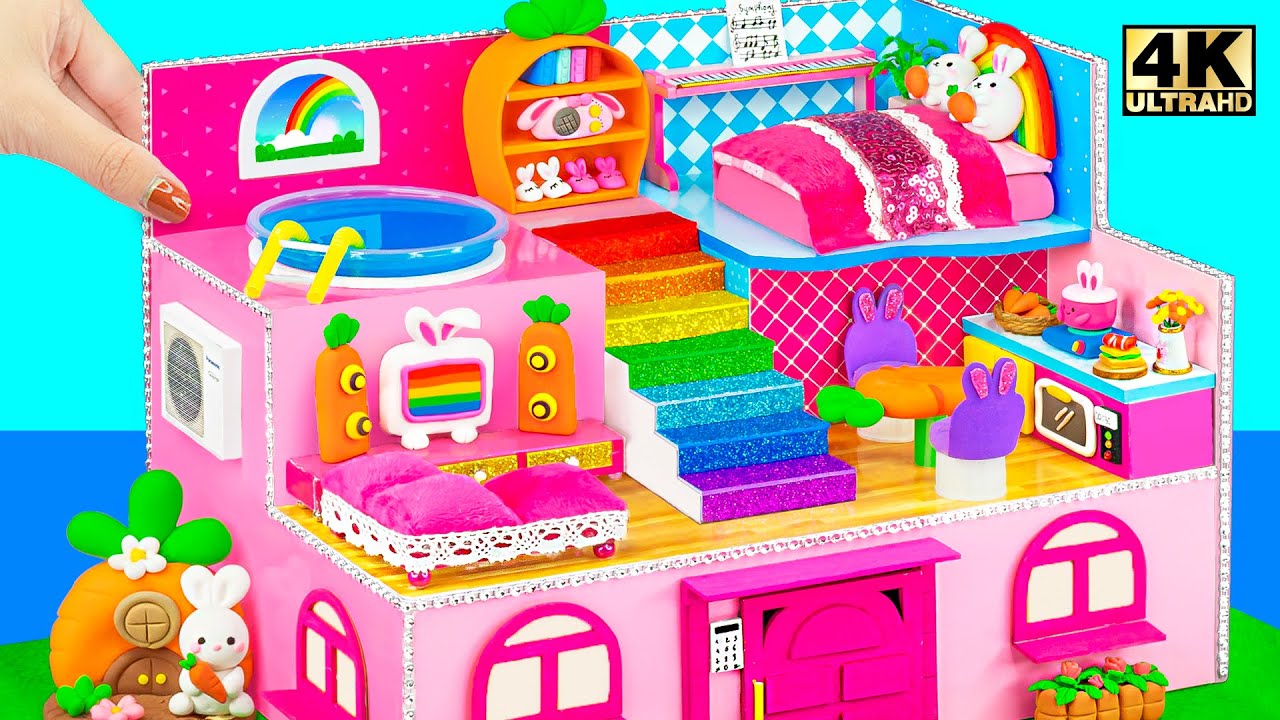(EASY) How To Build 3 Floor Bunny Cardboard House with 4 Rooms for Cute Pet ❤️ DIY Miniature House