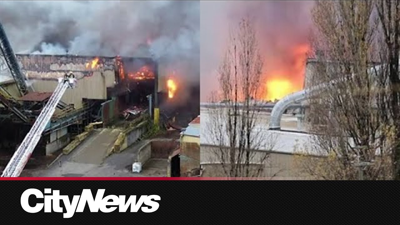 Massive fire at former lumber mill in Delta