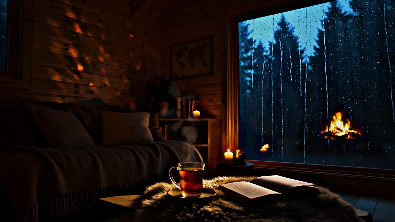 Crackling Fireplace in Cozy Rain Cabin 🌧️🔥 Fall Asleep Instantly