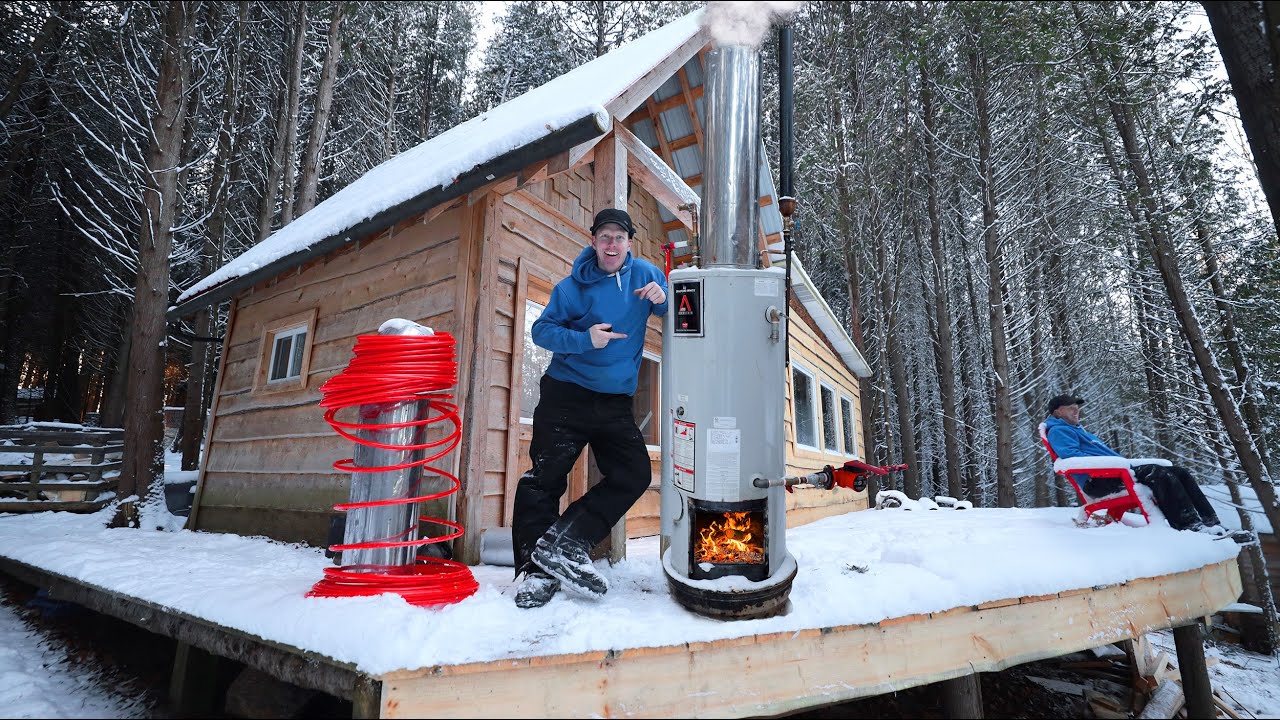 Ep.16 MacGyvered Hot Water Tank for Off Grid Cabin - Fire Burning Radiant In-Floor Heating