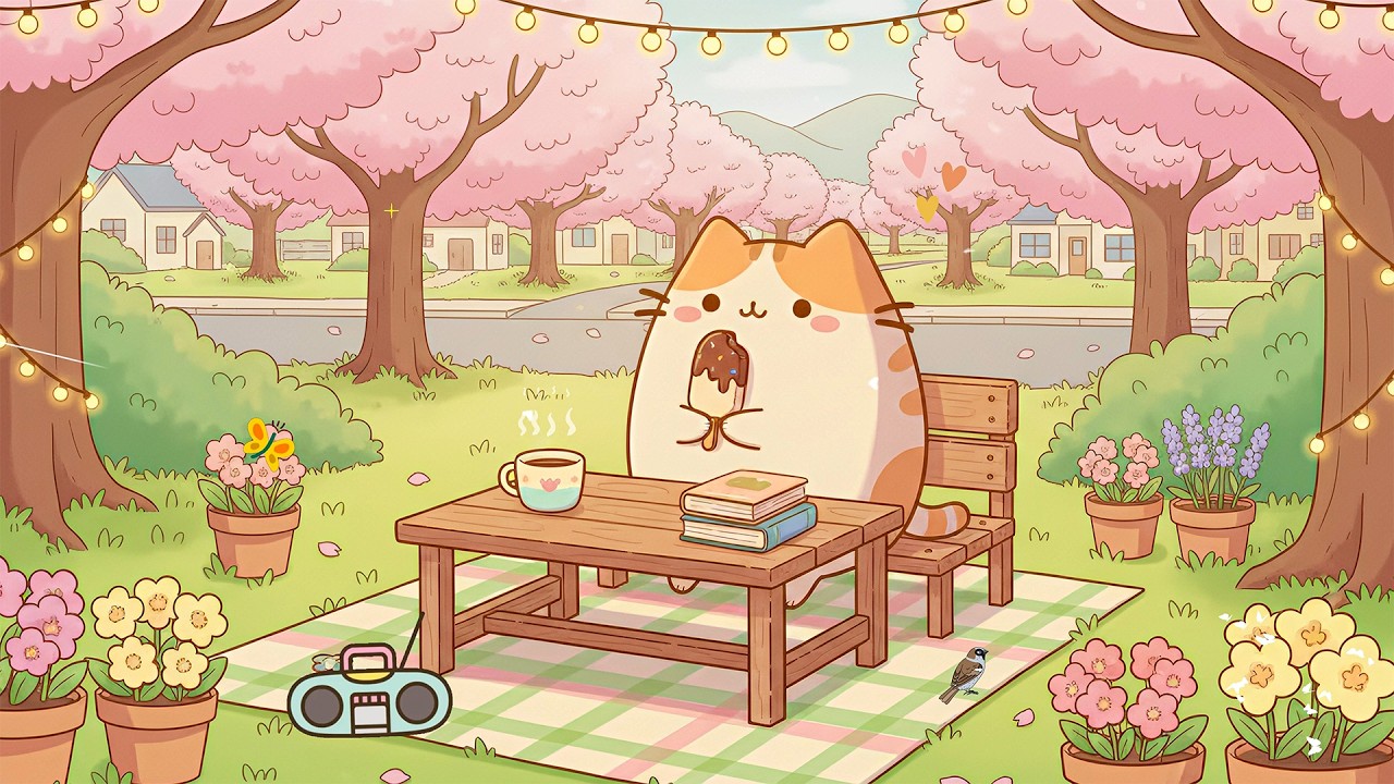 Pusheen's Spring Picnic Chill 🍉 Relaxing Lofi for Outdoor Study 🎶 Cozy Beats to Focus & Relax
