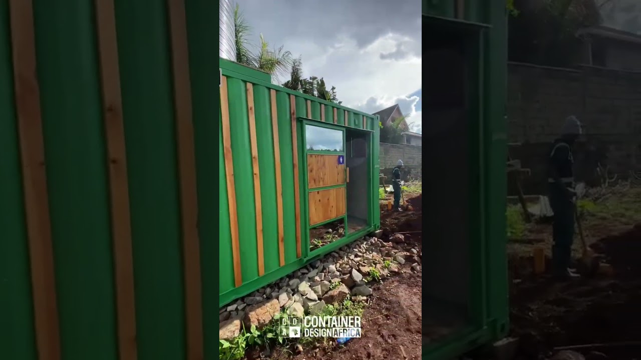 self-contained, off-grid bathroom with our 20ft container ablution with biodigester and watertank