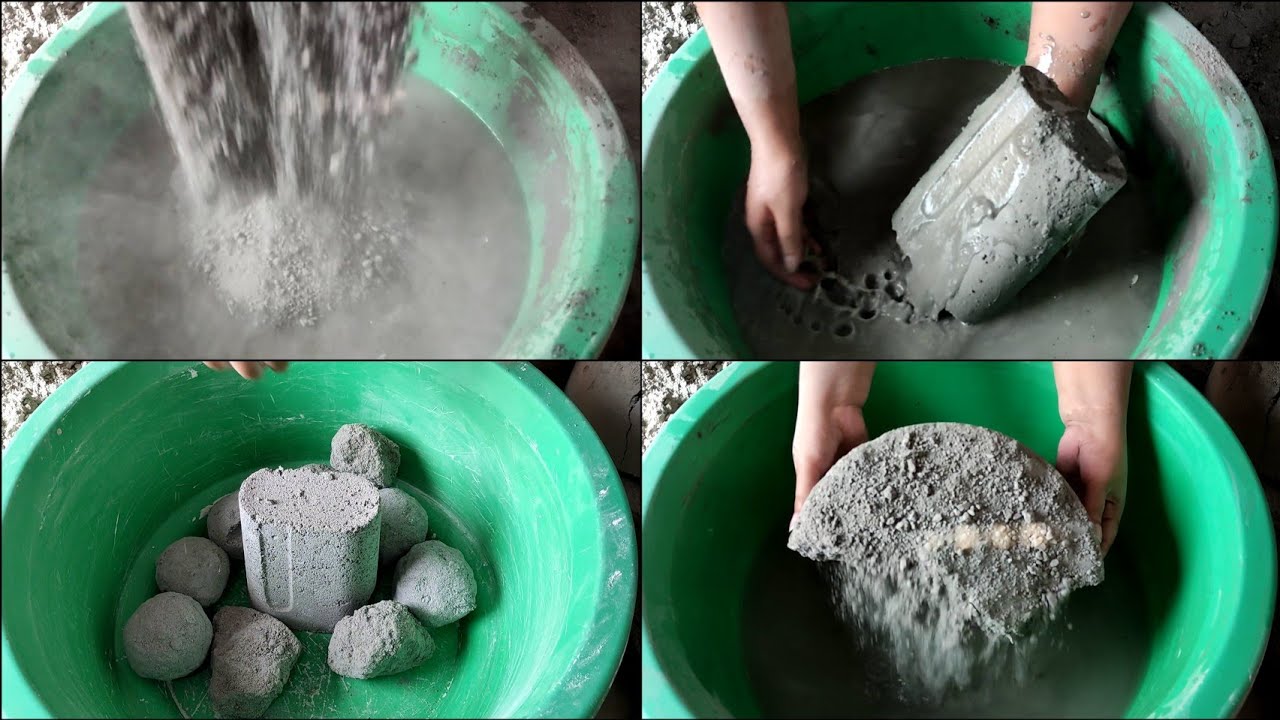 ASMR: new vid/dusty crispy reuse cement balls+shapes crumble dry+water/🎤 not recorded from dry part