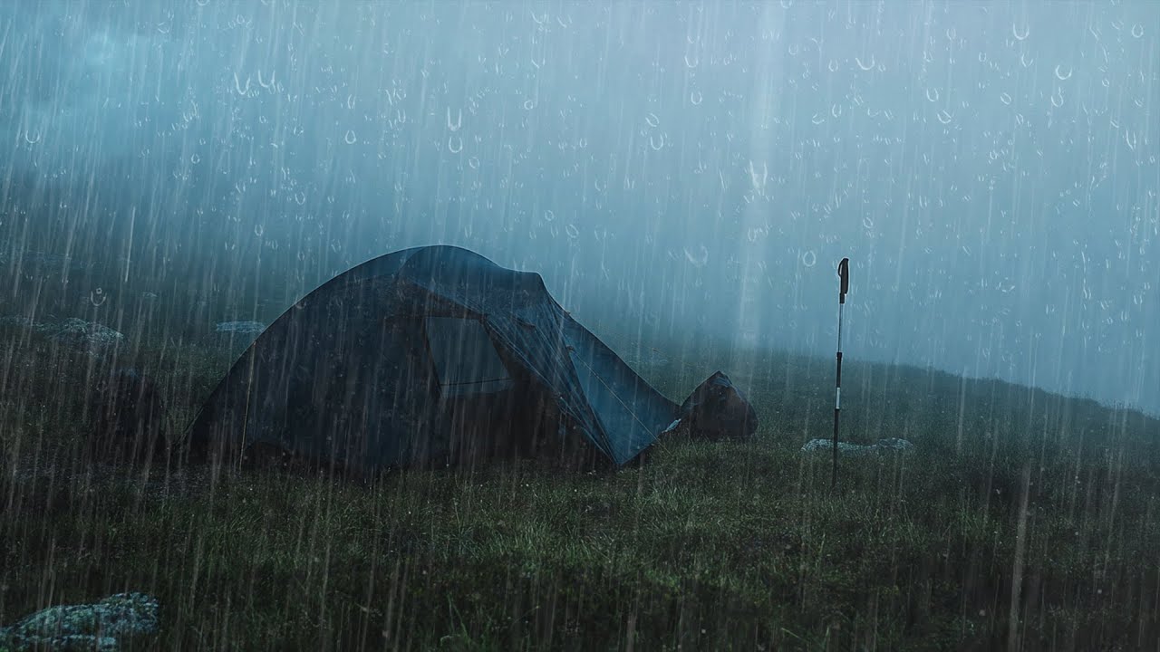 Sounds Of Rain And Thunder For Sleep - Rain Sounds On Tent In Foggy Forest At Night, ASMR