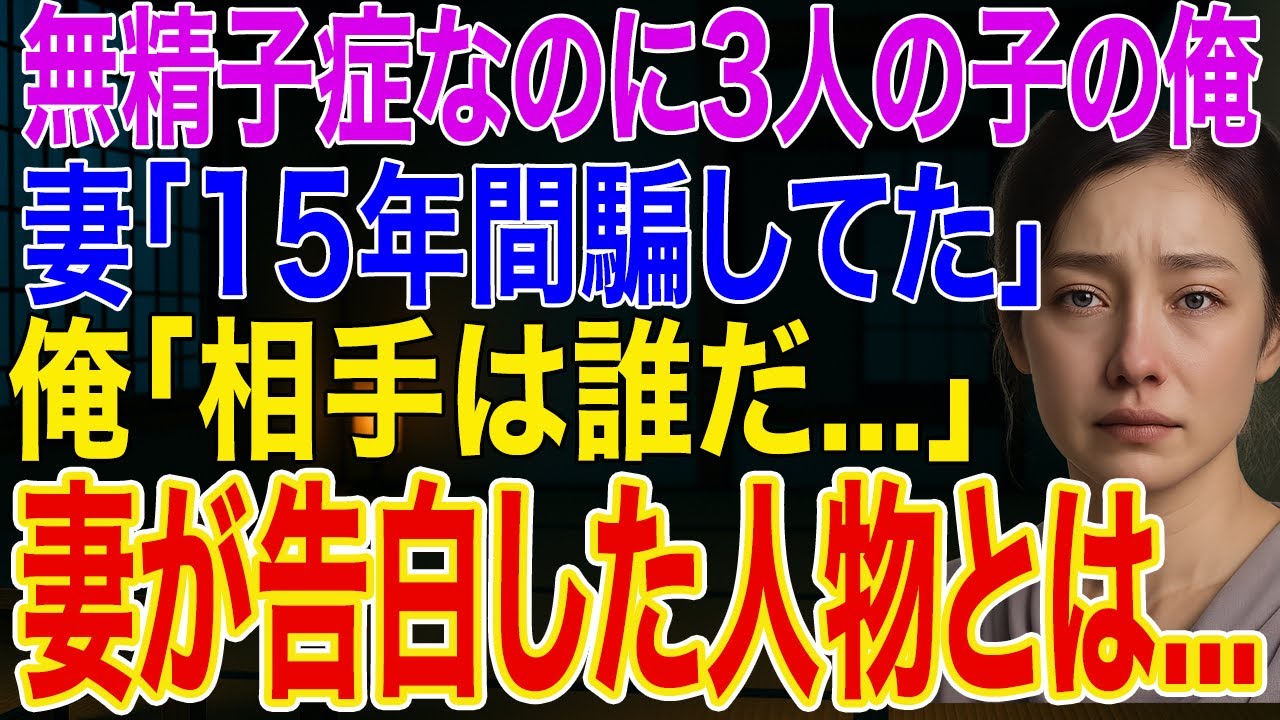 【修羅場】診断で無精子症が判明、俺には3人の子が➡妻を問い詰めると「15年間騙してた」俺「相手は誰だ」➡妻が告白した人物に俺は絶句