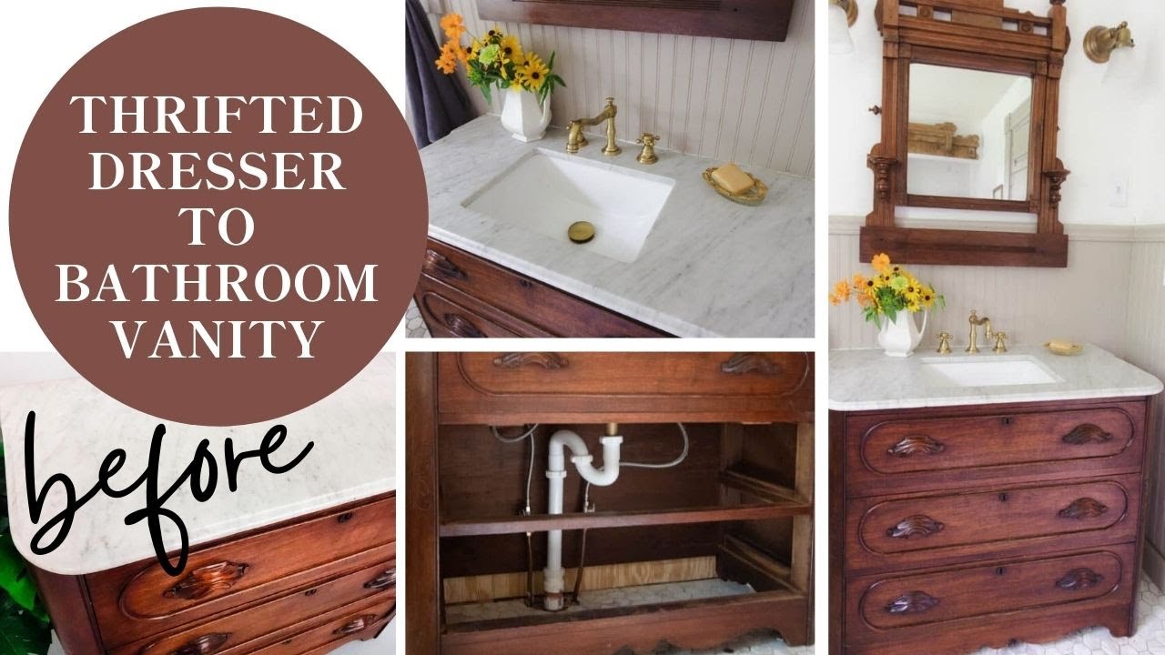 From Thrifted Dresser to Bathroom Vanity!