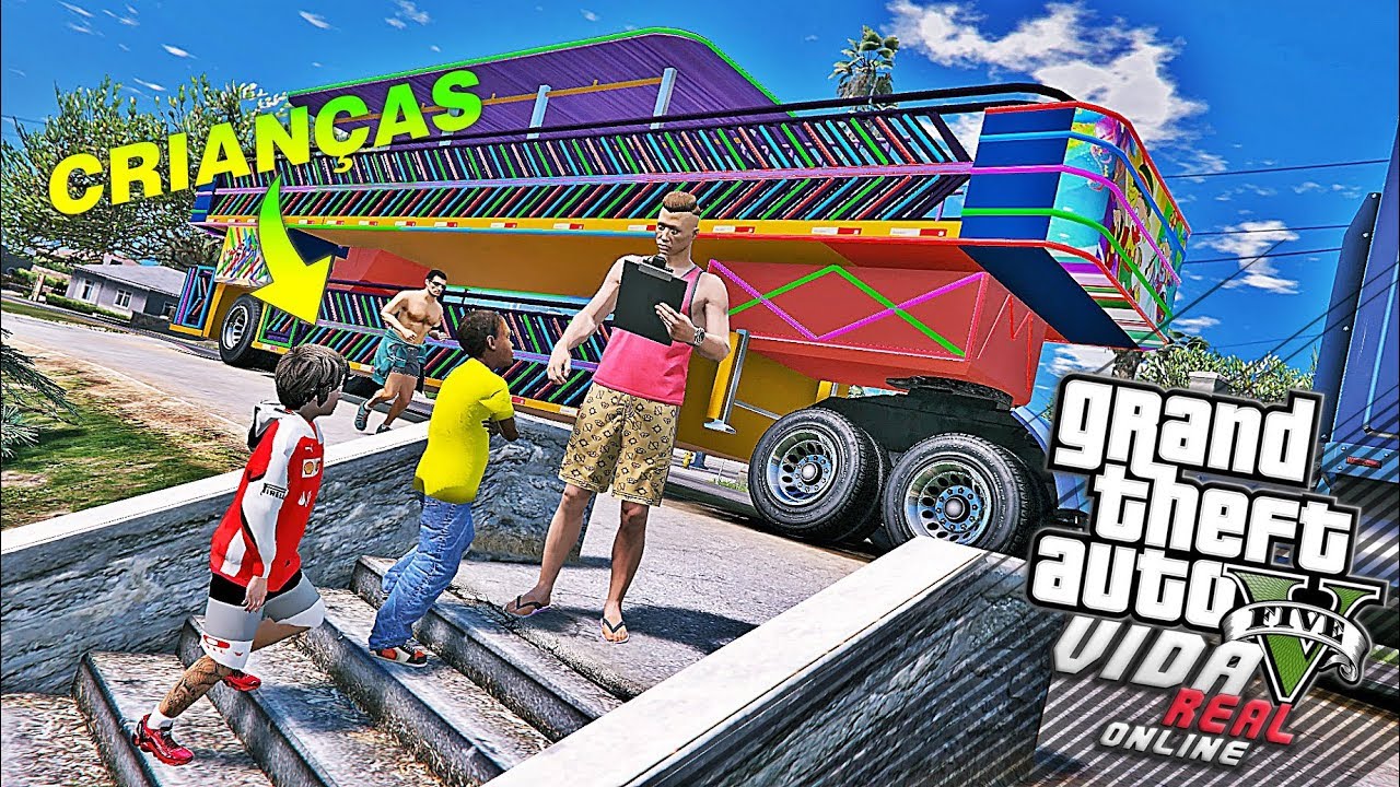 GTA V VIDA REAL - TRABALHANDO UM DIA DE CARRETA DA ALEGRIA COM A CRIANÇADA #74