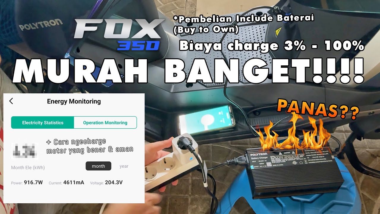 Biaya Charge Polytron Fox 350 - kWh Operasional Molis - ngecas Motor Listrik Harga nya Murah Banget