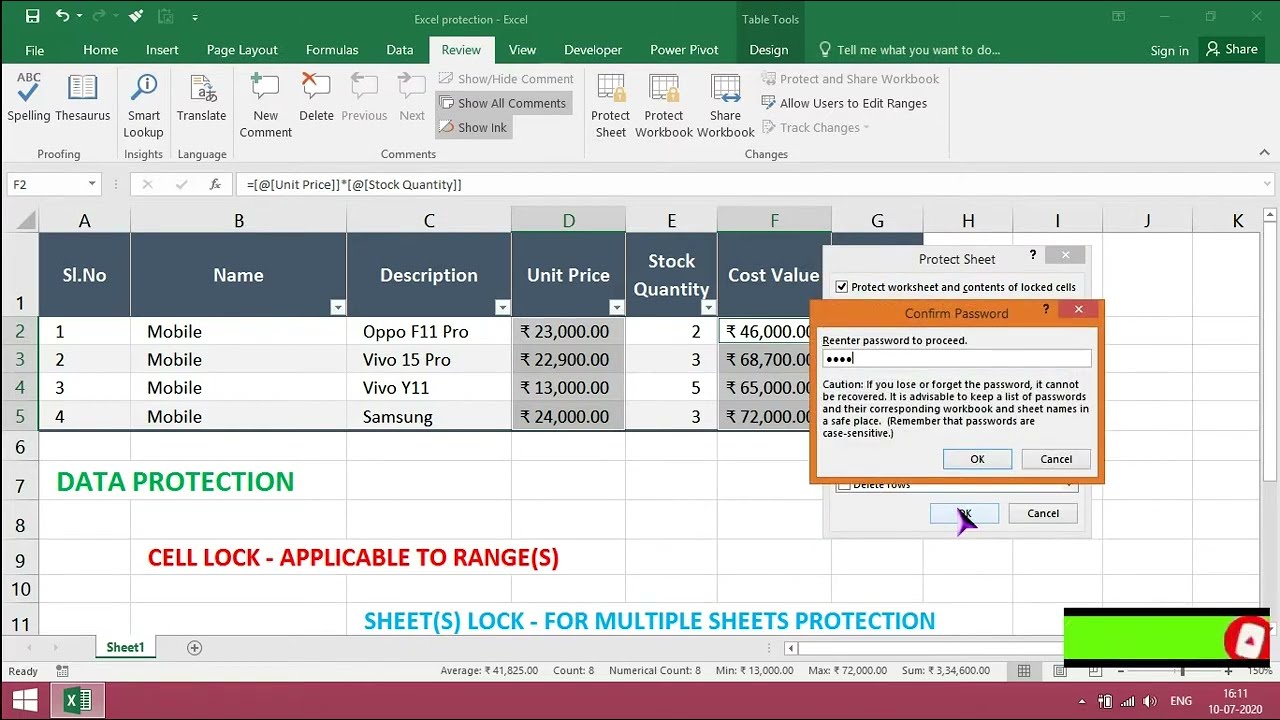 How to lock cells in excel | data protection | Excel Tutoring