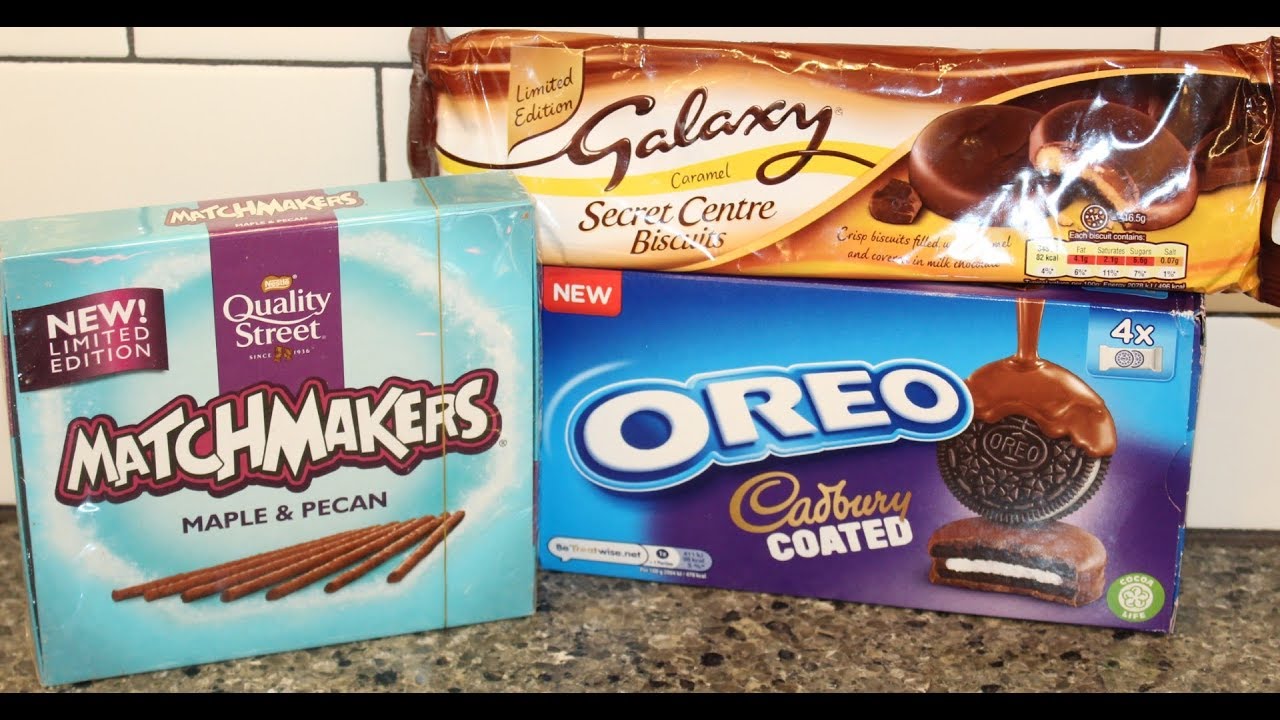 Quality Street Matchmakers Maple & Pecan, Galaxy Caramel Biscuits, Cadbury Coated Oreo Review