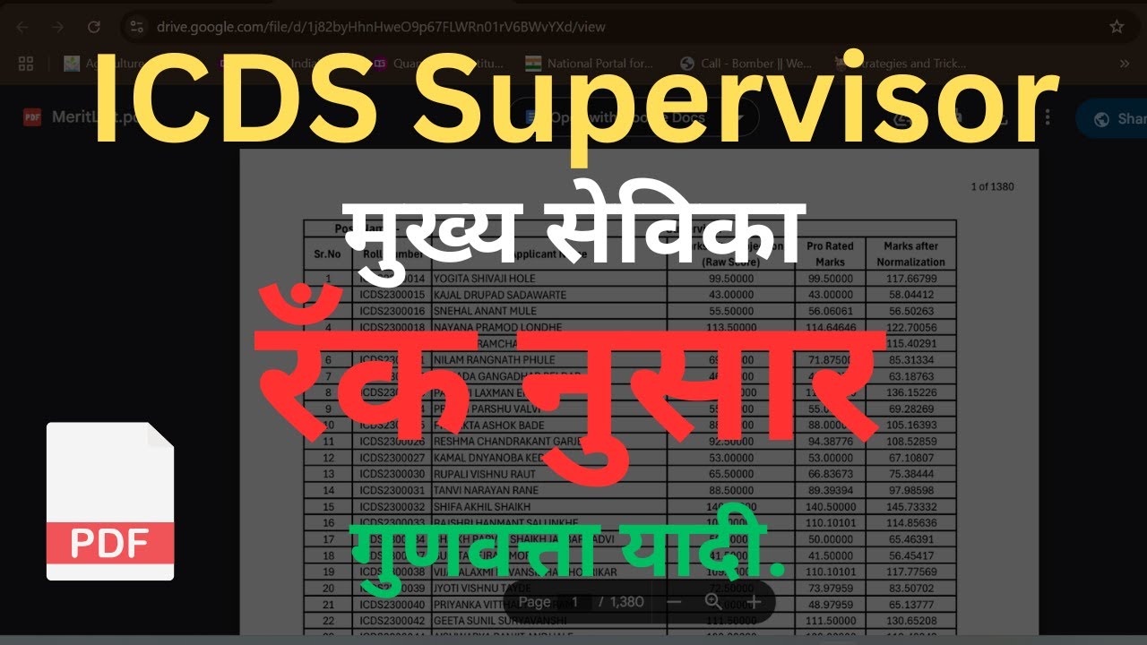 दि.१०-६-२५ | ICDS Supervisor Rank Wise Merit List |#icds #मुख्यसेविका #supervisor #meritlist