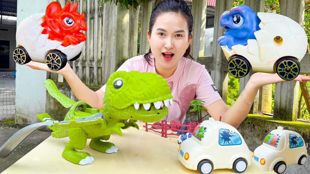 Changcady review đường trượt các loại xe ô tô khủng long, cầu trượt khủng long khổng lồ