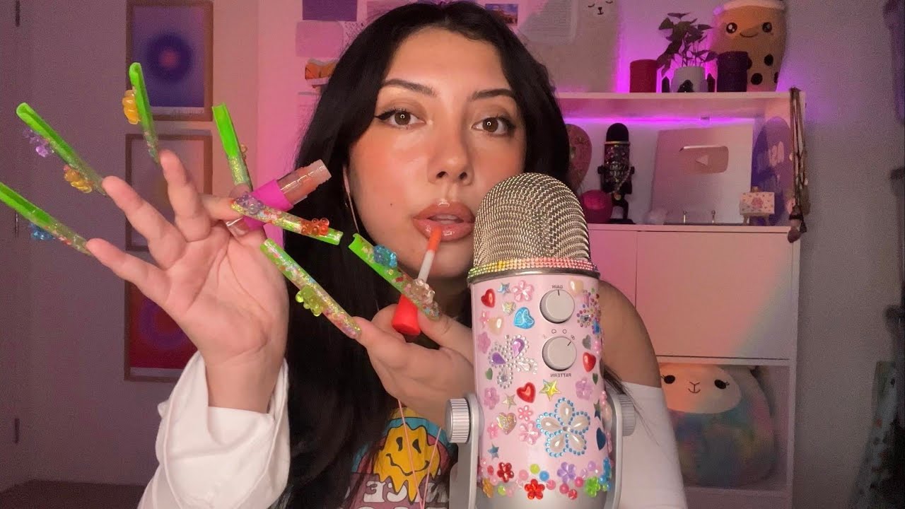 ASMR trying to do my makeup with 3 inch press on nails 💅 ... again