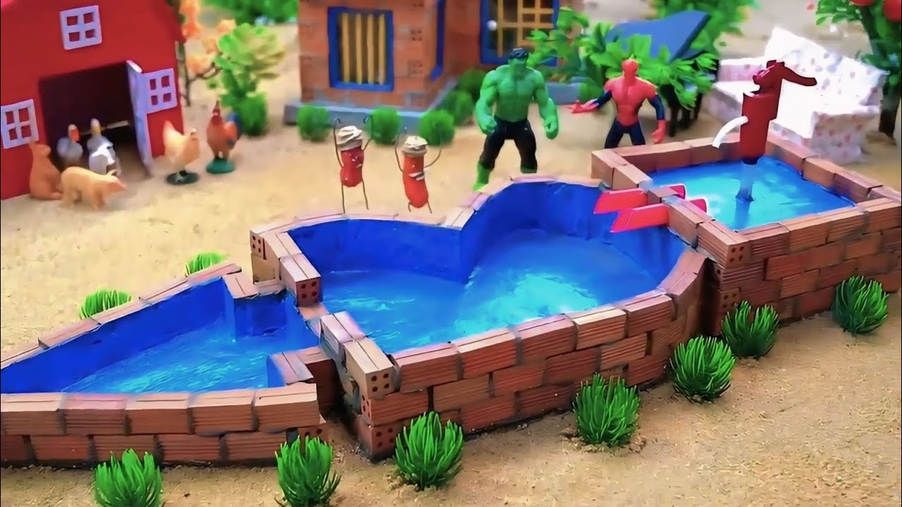 Amazing Mini Swimming Pool Build with Bricks | Hulk & Spider-Man Village Project