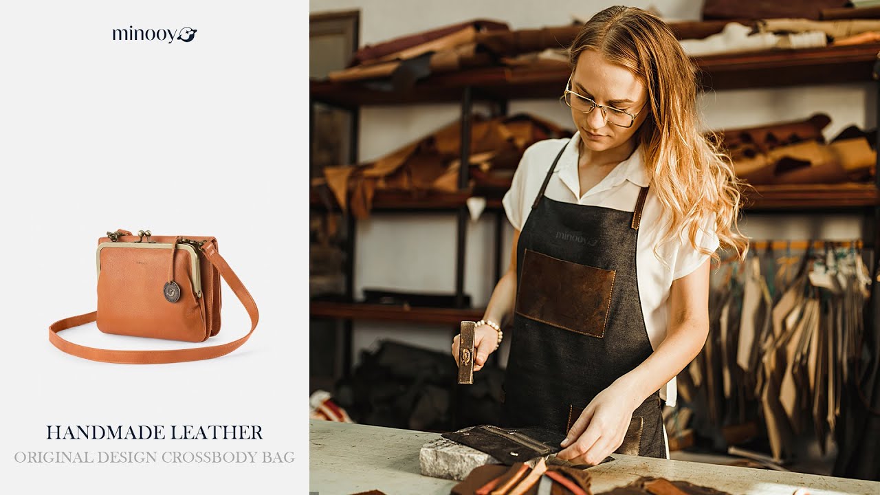 Handmade Leather Original Design Crossbody Bag Clutch With Metal Kiss Clasp Lock — Minooy Bag