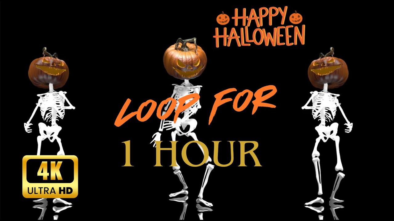 Halloween Spooky Pumpkin-Head Skeleton Dance &ndash; 1 Hour Seamless VJ Loop 4K Background