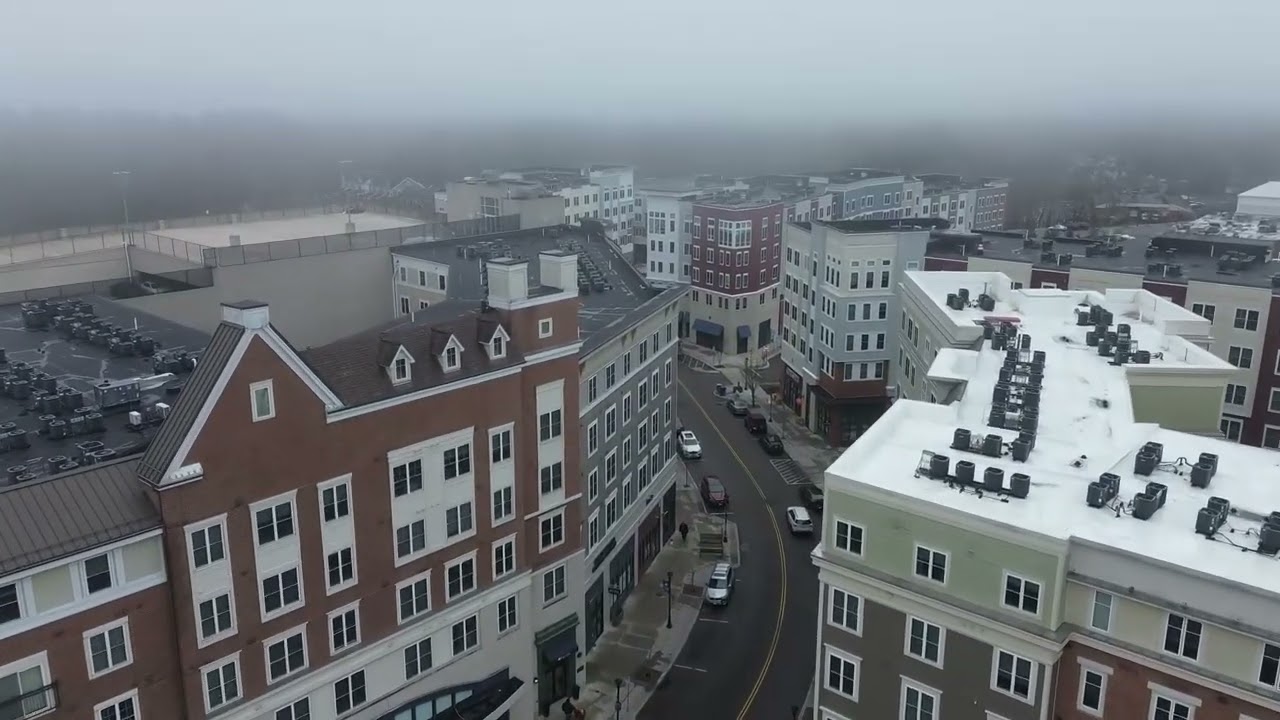 Foggy Downtown Storrs - Drone Flight