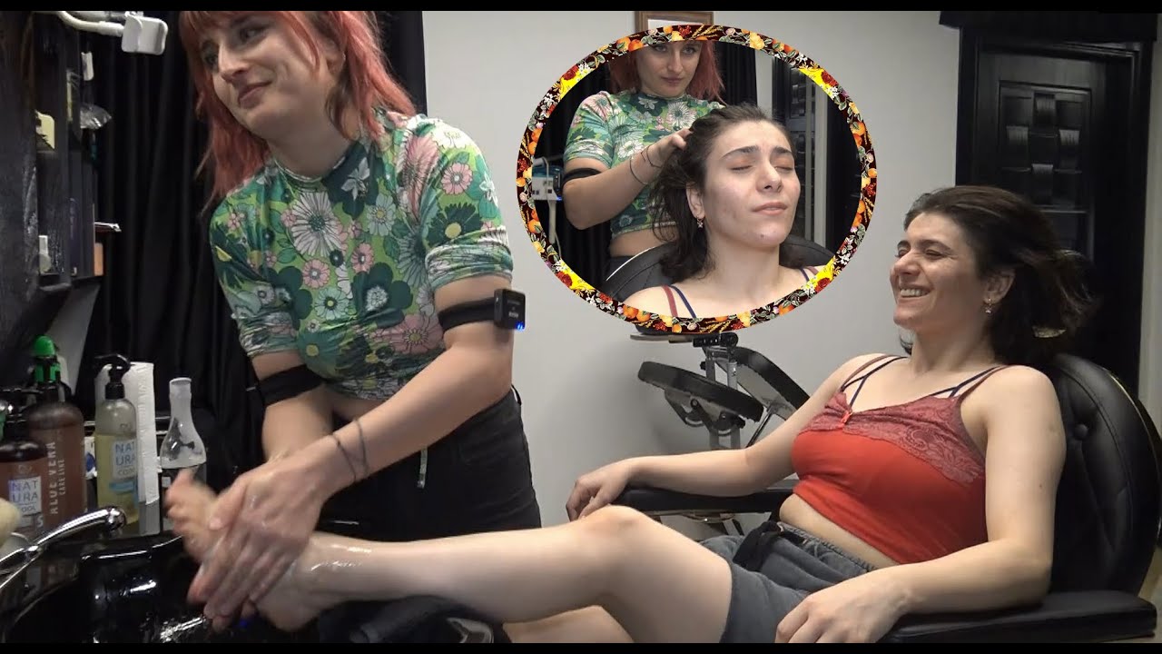 LADY AYNUR ENJOY TICKLISH FOOT - BELLY MASSAGE & CRACKS & FOOT WASH & Leg,Head,Chest,Relax Massage