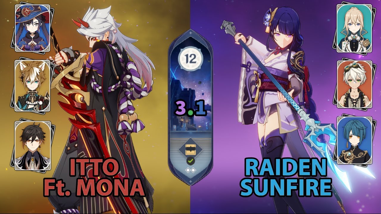Itto and Raiden Sunfire - Genshin Impact Abyss 3.1 - Spiral Abyss Floor 12 9 Stars