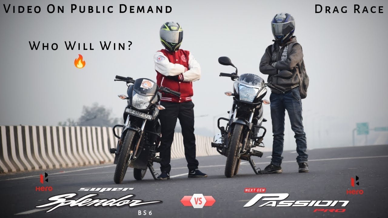 Hero Super Splendor BS6 Vs Hero Passion Pro BS6 | DRAG RACE | Shocking Results | UP65 Racers