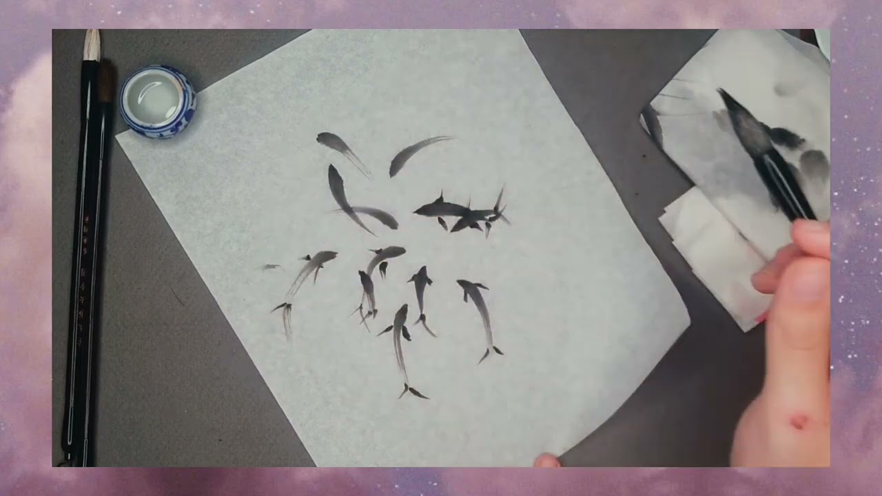 sumi e | Japanese traditional watercolor | fish| three shades