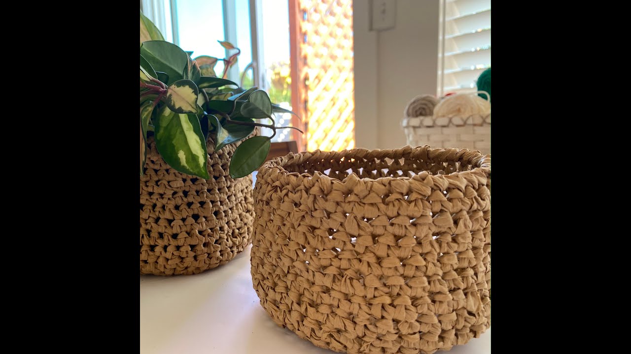 Crochet Basket With Raffia Paper.