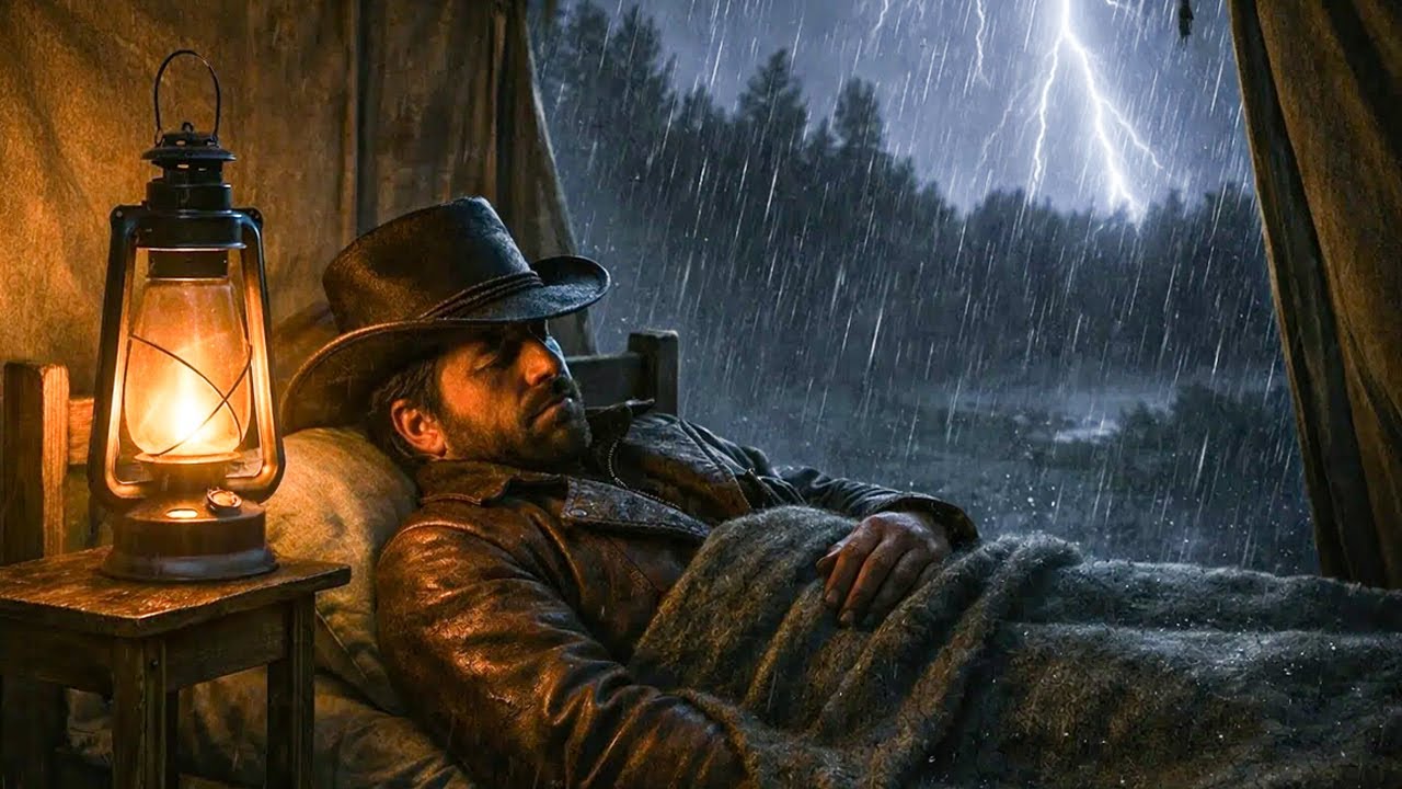 Lonely Arthur Sleeping in a Tent Bed as Heavy Rain and Thunder Fall All Night | RDR2 ASMR