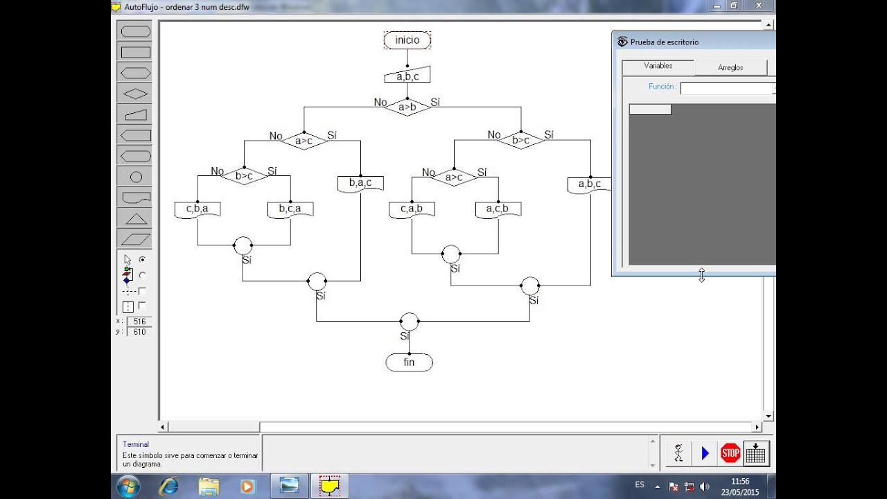 Ordenar tres números en forma descendente con AutoFlujo 2.0 | Diagramas de flujo