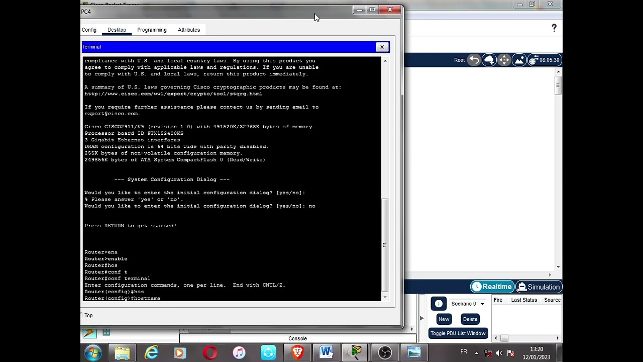 programmation done le cisco packet Tracer   (routeur et 2 switch)     البرمجة في سيسكوو باك تريسر