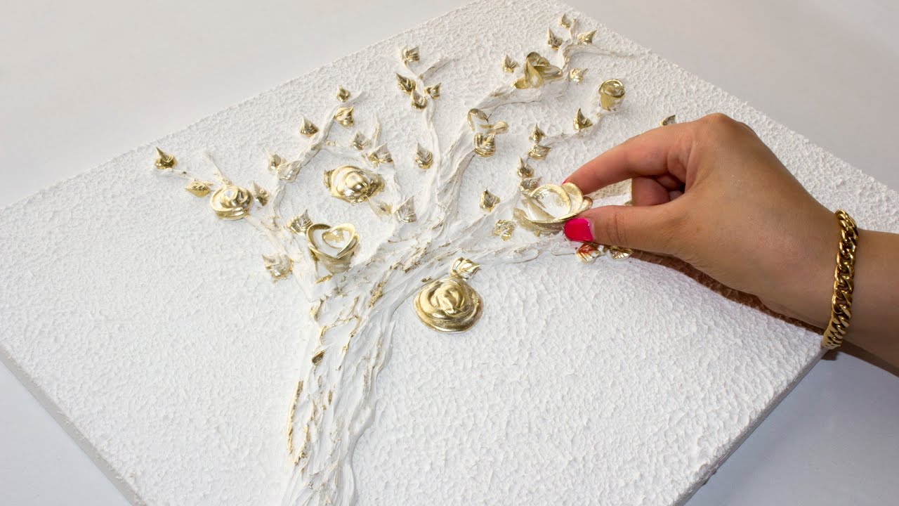 Textured Gold Tree Art on Canvas | Modern Painting Tutorial for Beginners