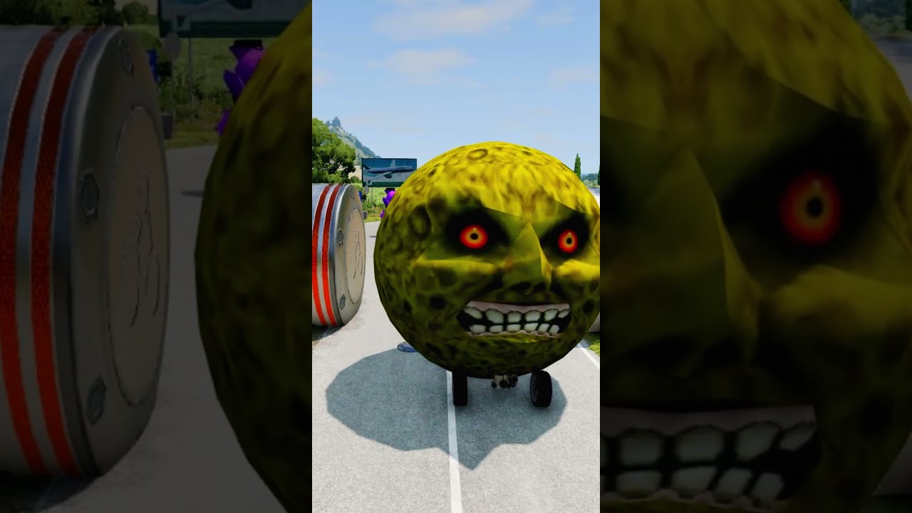 Cars & School Bus vs Giant Pit Bollards Crash #1 BeamNG Drive