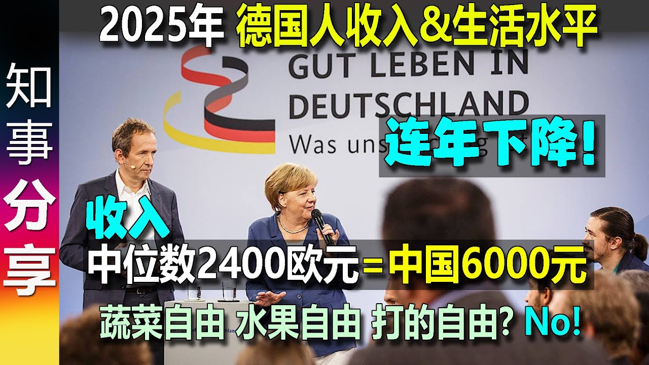 2025年 德国人收入及生活水平: 中位数2400欧元 相当于中国6000元！| 实际上 德国收入与生活水平连年下降！Medianeinkommen Deutschland 2400EURO
