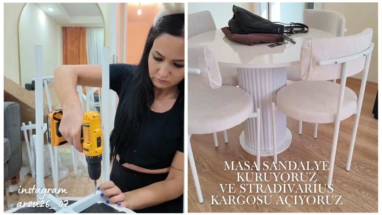MASA SANDALYE TAKIMI KURUYORUZ / ARADA STRADİVARİUS KARGOSU AÇIYORUZ