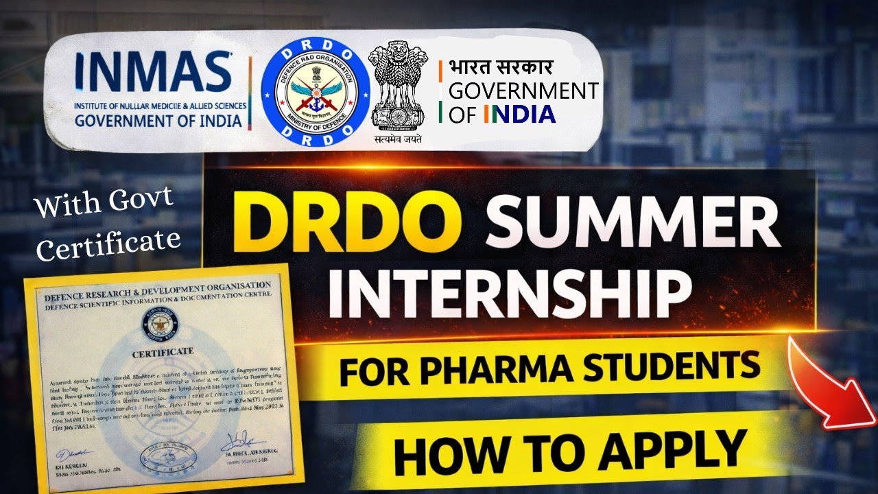 DRDO INMAS Internship for Pharmacy Students | DRDO Summer Internship 2026 | Pharmacy internship