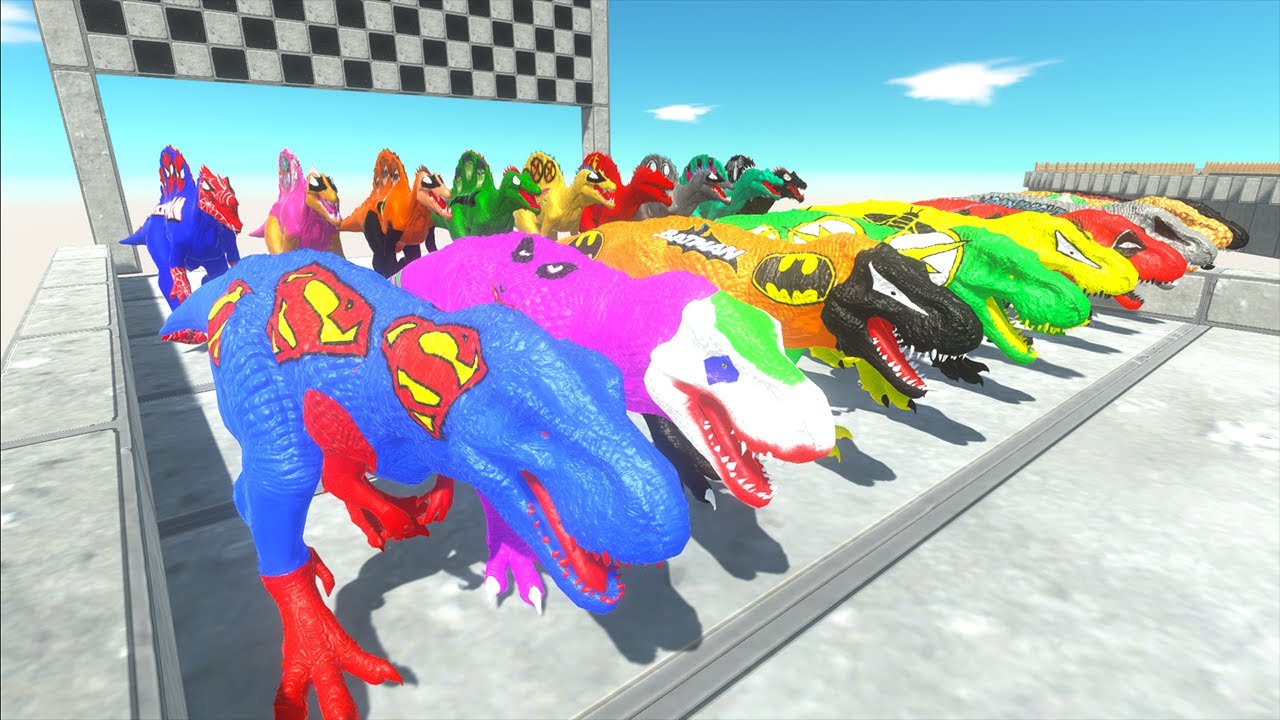 T-rex Dc Marvel vs Spinosaurus Justice League Speed Race Champions - Animal Revolt Battle Simulator