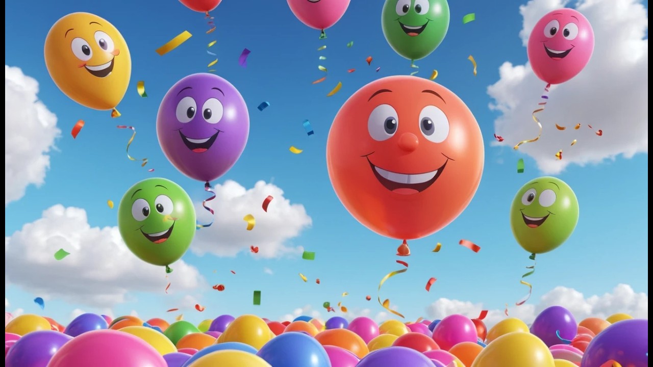 Sieben kleine Spielzeugballons hüpfen, hüpf | Farben & Zählen für Kinder