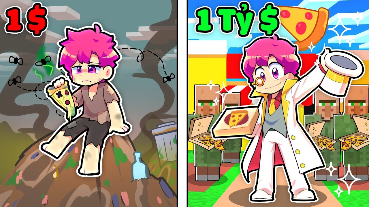 HIHA THỬ THÁCH LÀM GIÀU 1 TỶ ĐÔ BẰNG BÁN PIZZA TRONG MINECRAFT*PIZZA = TIỀN  🥰😎